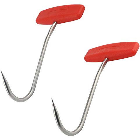 TinaWood - Confezione da 2 ganci per carne a forma di T con manico, in acciaio inox, 15,2 cm, kit di attrezzi per macelleria (arancione x2)