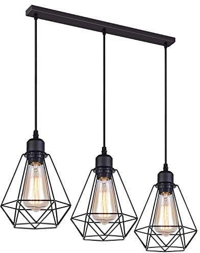 iDEGU 3-flammig Industrielle Pendelleuchten, Vintage Hängelampe Schwarze Pendellampe aus Metall E27 Retro Hängeleuchte im Geometrisch Käfig Stil- Ø 20.5cm