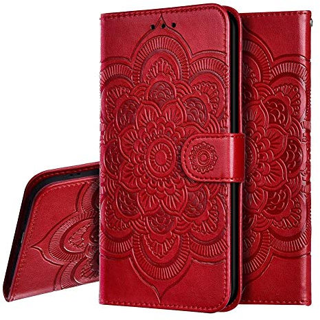IMEIKONST Mandala Embossed Design for Samsung S10 5G Case Premium PU Leather Phone Case Flip Notebook Wallet Card Slot Holder Magnetic Stand Cover for Samsung Galaxy S10 5G Mandala Red LD