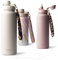 MAMEIDO Thermosflasche 500ml mit Strohhalm, Trinkflasche Kinder Edelstahl isoliert, Wasserflasche auslaufsicher BPA-frei (Ivory Beige, 0,5l)