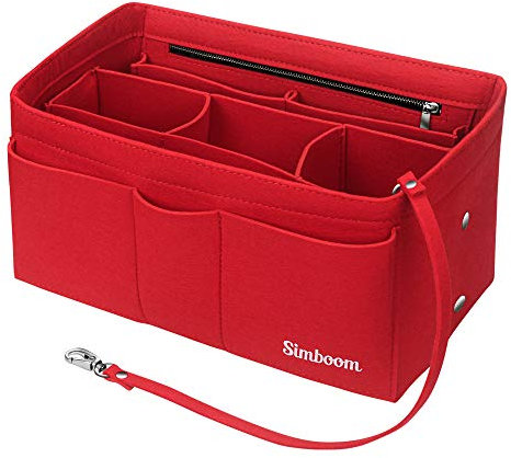 SIMBOOM Taschenorganizer für Handtaschen, Filz Taschen Organisator Innentaschen Tote Organizer Handtaschenordner Organizer mit Schlüsselkette und Kabelbinder für Frauen, Rot/M