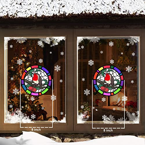 Weihnachts-Buntglas-Aufkleber mit Rotkehlchen-Motiv, Weihnachtsmann, Weihnachtsmann, Schneeflocke, Fensteraufkleber, haftend (Rotkehlchen, Buntglas)