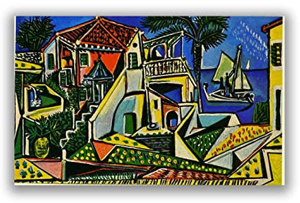 Pablo Picasso Kunstdrucke-Mediterrane Landschaft-Picasso Poster Und Drucke-Bild Auf Leinwand Wandkunst Wohnzimmer Dekoration 50x80cm Gerahmt