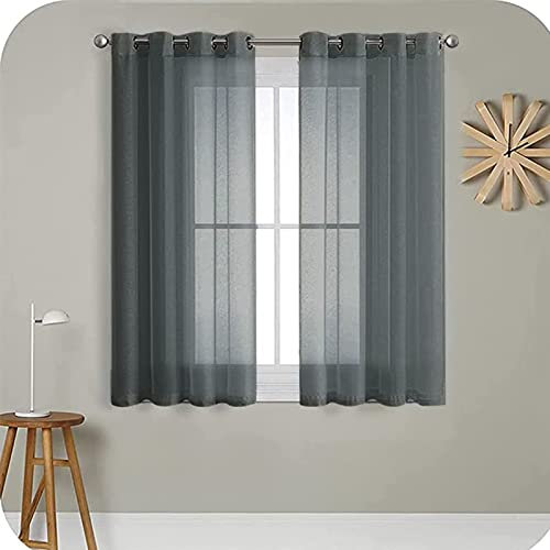 MRTREES Voile Gardinen Vorhang halbtransparent kurz mit Ösen in Leinenoptik Stores Gardinen Schals für Wohnzimmer Schlafzimmer Kinderzimmer Anthrazit 145×140cm (H×B) 2er Set