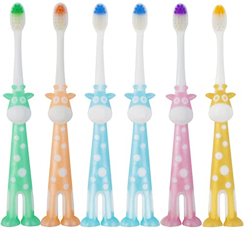 6 Packs Kids Toothbrushes, TACYKIBD Soft Bristle Toddler Toothbrush, Children's Manual Toothbrushes with Suction Cup for Storage, Independent Packaging Tooth Brush for Girls and Boys 3-12 Years