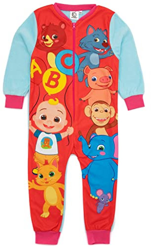 CoComelon Girls Roter Einteiler | All-in-One-Fleece-Loungewear | JJ und Tierfreunde | Kinder-Pyjama-Pyjama-Schlafanzug-Nachtwäsche | Gemütliche Geschenkartikel – 2–3 Jahre
