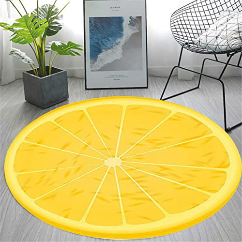 Chickwin Teppich Rund 80/120cm rutschfest, Zitrone/Mandarine Muster Weiche Teppiche Flauschig Flanell Teppich Fußmatte für Wohnzimmer Schlafzimmer Küche Dekoration (Gelb,Durchmesser 120cm)
