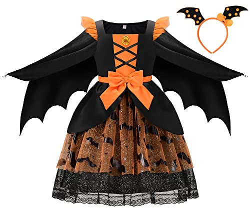 ReliBeauty Déguisement Chauve Souris Enfant Fille Halloween Carnaval Costume 7-8ans, 120