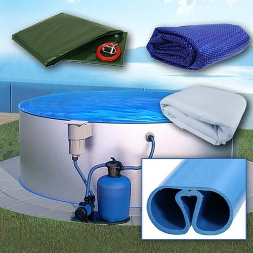 SAXONICA Rundpool Ø 450 x 120 cm I All IN ONE Set I Poolfolie blau 0,6 mm I Zubehör I Splasher Handlauf I 4,5 x 1,2 m