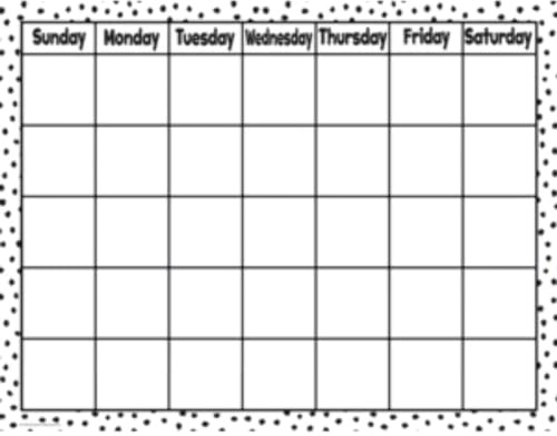 Black Painted Dots on White Calendar Chart, 17 x 22