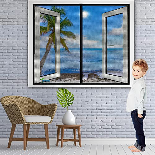 Fliegengitter Insektenschutz, 235 x 250 cm Fenster Rollo Insektenschutzrollo Ohne Bohren Kinderleichte Klebemontage【Schwarz】