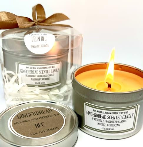 Gingerbread Scented Soy Wax Candle - Handmade BFC - Gingerbread Scented 28 Hours Burn Time 4 Oz 100 Grams Soy Wax Candle Silver Brush Finish Tin. Shipping on 48 Hour Tracked Service