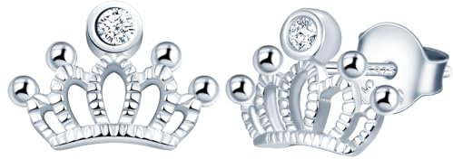 MICMIF Kronen Ohrstecker für Damen Elegante Krone Zirkonia Ohrstecker 925 Sterling Silber Prinzessin Königin Krone Schmuck für Frauen Mädchen Kinder