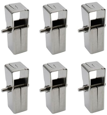 Antrader 6 Sets 1 Inch Square Tube Clamp Connector,2-Way Square T Tube Fitting,Stainless Steel Square Tube Clamps Joint Chain Link Fence Clamp for 25mm Square Pipe,Thickness 1.8mm