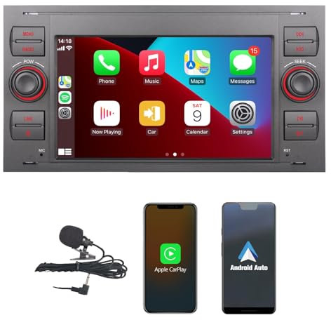 HLLECARMO Radio mit Wireless Carplay und Android Auto 7 HD LCD Bluetooth Mirror Link AM/FM/RDS USB DSP Subw EQ SWC für Ford C-Max S-Max Ford Focus Galaxy Transit Kuga Fiesta Fusion Mondeo