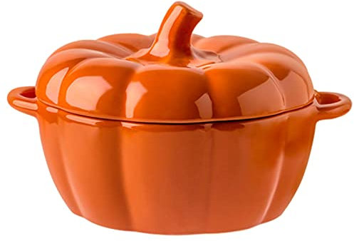 Casseruola di zucca in ceramica con coperchio, in smalto arancione, zuppa, facile da pulire, regalo per i genitori, 0,27 l