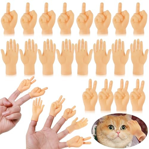Realure 20 Stück Mini Kleine Hände, 4 Stile Gummi Fingerpuppen Mini Hände, Tiny Hands Set, Mini Hände Fingerpuppen Ldeal für Linke & Rechte, Katzen, Kinder Spielzeug, Game Party, Haustierpartys