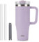 Klaraber Taza de café de viaje con asa, vaso de 30 onzas con tapa con cerradura, botella de agua aislada al vacío de acero inoxidable con popote, a prueba de fugas y taza de viaje portátil para
