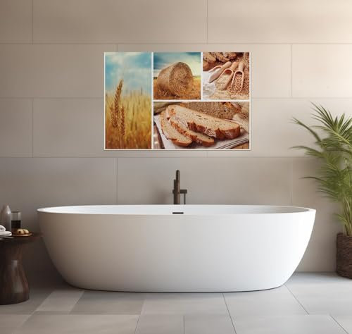 Wallario wasserfestes Poster selbstklebend 61 x 91,5 cm, Weizen und Mehl Vom Korn zum Brot, Badezimmerposter Spritzschutz mit Hochglanzoberfläche in Glasoptik