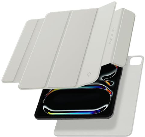 Spigen Funda AirSkin Folio OneTap Compatible con iPad Pro 13 Pulgadas 7ª Generación M4 (2024) Funda Fina y Ligera Totalmente extraíble con imán - Gris