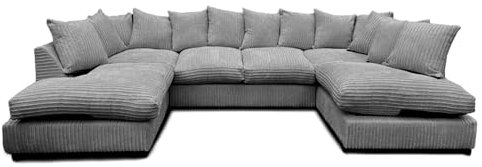 Anglo U-Shaped Jumbo Cord Sofa, Spacious Sectional Couch for Living Room, Fixed Cushions & Deep Seating, Sturdy Hardwood Frame, Washable Covers, Comfortable Lounge Sofa for Large Spaces