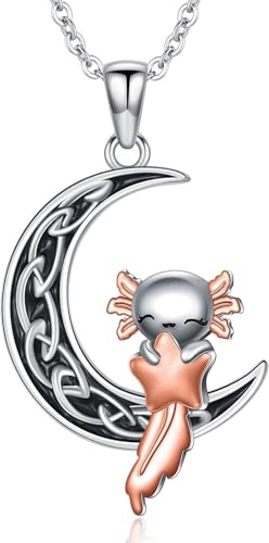 Flpruy Mond Kette Black Cat/Panda/Hochlandrind/Axolotl/Pinguin/Kaninchen/Igel FuchHalskette 925 Sterling Silber Tier Schmuck Geschenk für Frauen Mädchen