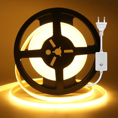 HEGEHE COB Neon LED Streifen Dimmbar, 230V 240LEDs/m Superhell Hohe Dichte, Alle 10cm Schneidbar, IP65 Wasserdicht Diffusion Flex LED Lichtleisten Schlauch (Warmweiß, 8M)