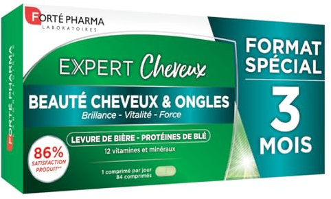 Forté Pharma - Expert Cheveux | Force, Volume et Brillance du Cheveu - Complément Alimentaire Cheveux - Fortification Cheveux et Ongles | Format 3 mois = 84 comprimés