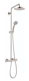 hansgrohe Croma Shower Faucet Set with Handheld Shower, Rain AirPower Spray, QuickClean Showerpipe Shower Set in Brushed Nickel, 27185821
