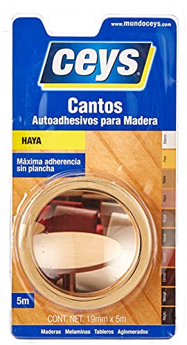 Ceys - Cantos Autoadhesivos para Madera - Máxima adherencia sin plancha - Color Haya - 19mm x 5m