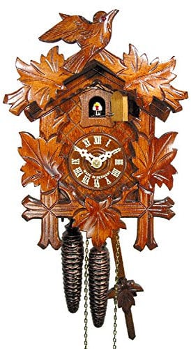 Original Schwarzwälder Kuckucksuhr/Schwarzwald-Uhr (Zertifiziert), 1-Tag-Werk, mechanisch, 24 cm, 5 Laub, 1 Vogel, Kukusuhr, Kukuksuhr, Kuckuksuhr (schönes Weihnachts-Geschenk)
