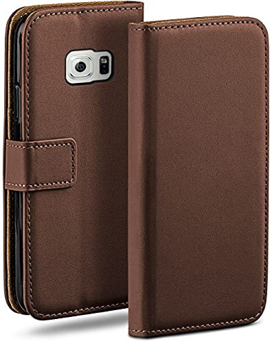 moex Book Case für Samsung Galaxy S6 Handyhülle mit Kartenfach, Hülle klappbar 360 Grad Schutzhülle, Klapphülle Flip Case Cover, PU Leder Handytasche Lederhülle, Dunkelbraun