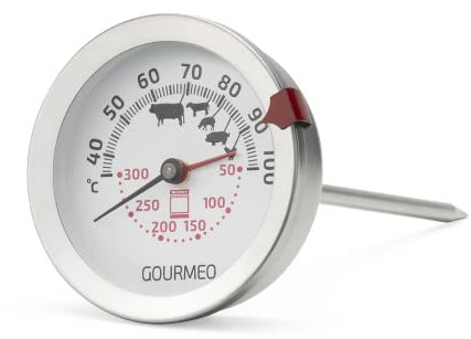 GOURMEO Thermomètre à Viande 2 en 1 - Indicateur en Acier Inoxydable pour Four Électrique ou à Gaz - Pour Température Viande et dans le Four - Affichage Analogique de 100 Degrés Celsius