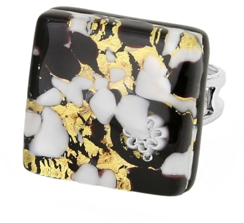Glass Of Venice Bague réglable carrée Reflets vénitiens - Or Noir