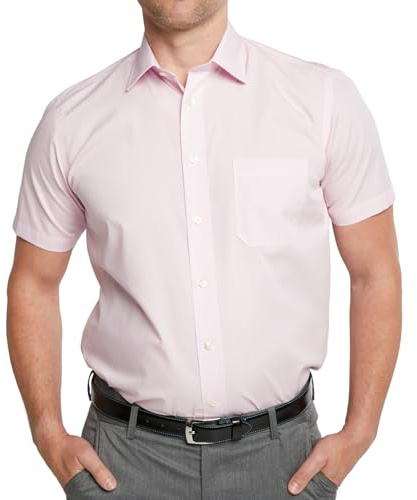 Double TWO Men's Short Sleeve Shirt (Pink, 19.5 Inch Collar)