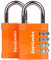 Vorhängeschloss mit Zahlencode | 4-stelliges Zahlenschloss aus Zinklegierung | Geeignet als Spindschloss und für den Außeneinsatz | Wetterfest, rostfrei, robust | 2er-Pack, Orange