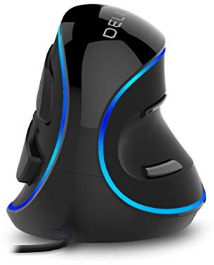 DeLUX Mouse Verticale Con Filo, Mouse ergonomico programmabile di grandi dimensioni con 12800 DPI, retroilluminazione a LED blu, 6 pulsanti, poggiapolsi rimovibile, per il tunnel carpale (M618PU)