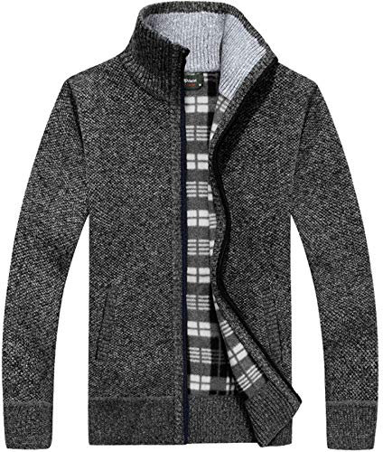 westAce Mens Zip Up Thick Fleece Lined Winter Knitted Cardigan Classic Jumper Cardigan[Charcoal,M]