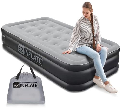 EZ INFLATE Double High Twin Air Mattress with Built in Pump, Inflatable Mattress, Twin airbed with Flocked top||Twin