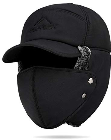 Wintermütze Herren Schirmmütze Verdickung Einstellbar Schiebermütze mit Ohrenschützer Gesichtsschtuz Skimütze Fleecefutter Warmmütze Motorrad Outdoor Kappe Weihnacht Geschenk für Vater Liebling