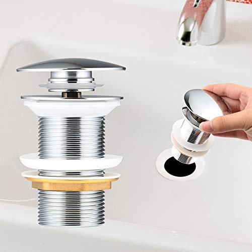 Bonde de Lavabo Sans Trop Plein, Bonde de Lavabo Pop Up Universel Anti-Blocage Résistant à la Corrosion Bonde de Vidage Laiton Automatique, Accessoires pour Cuisines, Bain, Lavabo, Évier