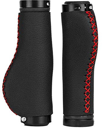 ZOOENIE Retro Leder Bike Lenker Griffe, MTB BMX Fahrrad Griffe Anti-Skid Fahrradlenker, Aluminium Doppel Lock-auf, Mountainbike für Floding Bike, für Die Durchmesser 22mm Lenker (Schwarz+Rot)