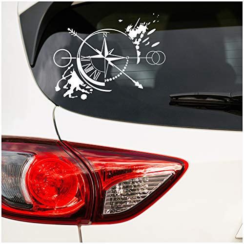 Autoaufkleber Kompass Offroad Windrose Sticker Folie für Auto Motorrad Wohnwagen Wohnmobil Anhänger Aufkleber Selbstklebend Kfz Zubehör K130 (Weiß Glanz, Design 3 klein)
