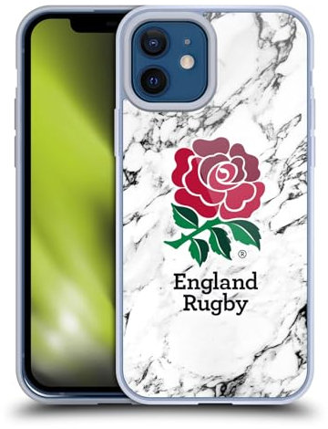 Head Case Designs Officially Licensed England Rugby Union White Marble Soft Gel Case Compatible With Apple iPhone 12 / iPhone 12 Pro