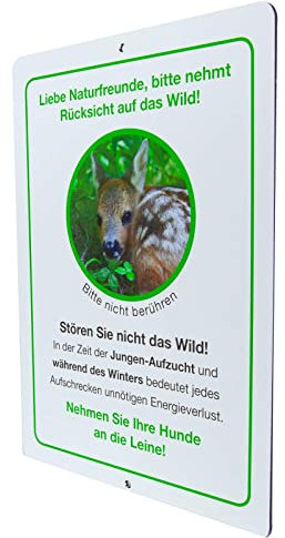 AllesKlaro® - Hinweisschild - Wildschutz Info Tafel - Hunde an die Leine - stabile 4mm Alu Verbundplatte (37x27cm)