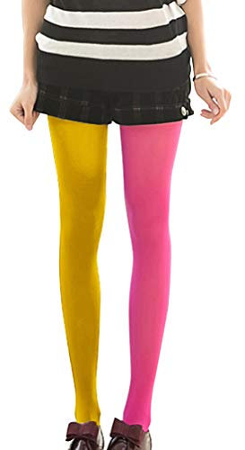 ifundom Rosa Rossa Brillante Giallo Donne a Figura Intera Bicolore Legging Costume Formato Libero Due Calze Legging da Donna
