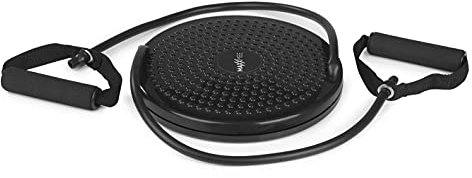 MAXXMEE Multitrainer Rotation Disk | Ideal für Muskelaufbau, Cardiotraining und die Balance | Massage-Noppen sorgen für angenehmes Gefühl beim Training | Mit Expanderbändern - 25 cm [schwarz]