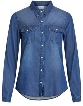 Vila Chemise en jean pour femme, Bleu foncé denim, XXL