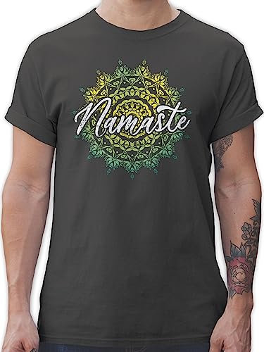 T-Shirt Herren - Yoga und Wellness Geschenk - Namaste Vintage - L - Dunkelgrau - Shirts lang männer Meditation namastee t-Shirts spirituelle tishrt Joga Tshirts Yoga-Geschenke Tshirt