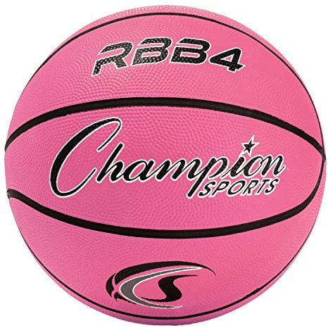 Champion Sports Rubber Intermediate Basketball, Heavy Duty - Pro-Style Basketballs, and Sizes - Premium Basketball Equipment, Indoor Outdoor - Sports Education Supplies (Size 6, Pink)